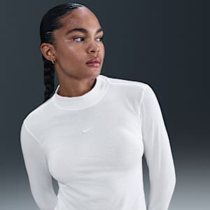 希少！オーガニックパイル8gshoot MOCKNECK SHIRT白 Nike Sportswear Chill Knit Women's Slim Long-Sleeve Mock-Neck T